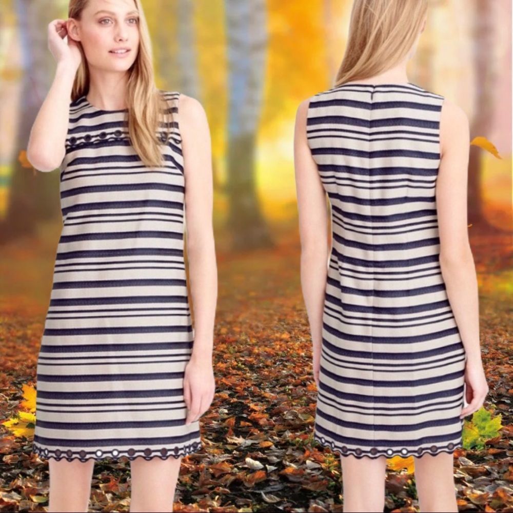 J. Crew scalloped shift dress blue and cream sz 6 eyelet sleeveless Mini - Picture 8 of 8